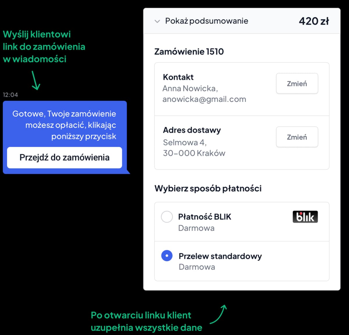 Wyślij klientowi link do zamówienia