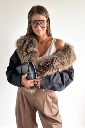 KURTKA GLAMOUR Z FUTERKIEM czarna