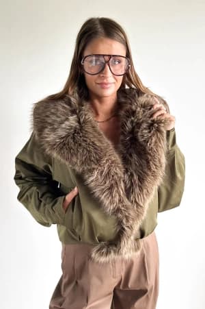 KURTKA GLAMOUR Z FUTERKIEM khaki