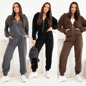 Komplet prążkowany bluza na zamek CASUAL