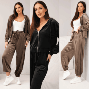 Komplet welurowy bluza na zamek CASUAL 