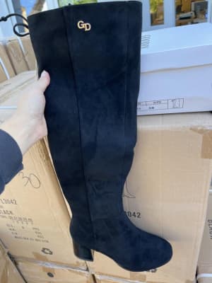 Goodin 30 kozak zamszowy na obcasie wiazany na cholewce GD-FL3042 black