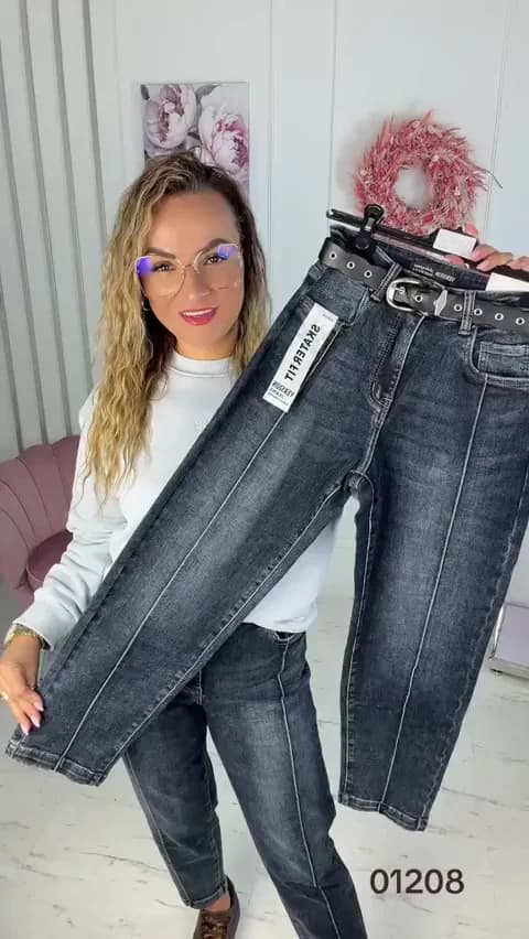 Spodnie jeans skater fit z przeszyciami na nogawkach oraz czarnym paskiem VERSION 15073    (27)    3D